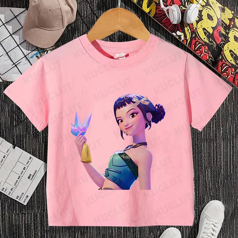 Girls Kpop Demon Hunter HuntrX T-Shirt – Trendy Y2K Korean Fashion Top for Kids