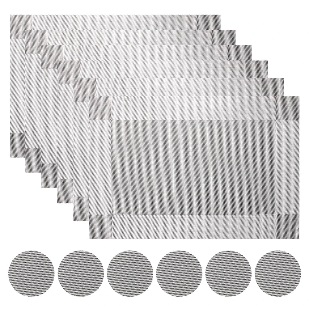 Set of 6 Placemats with Matching Coasters – Woven Vinyl, Non-Slip & Washable Table Mats for Dining, Kitchen & Restaurants