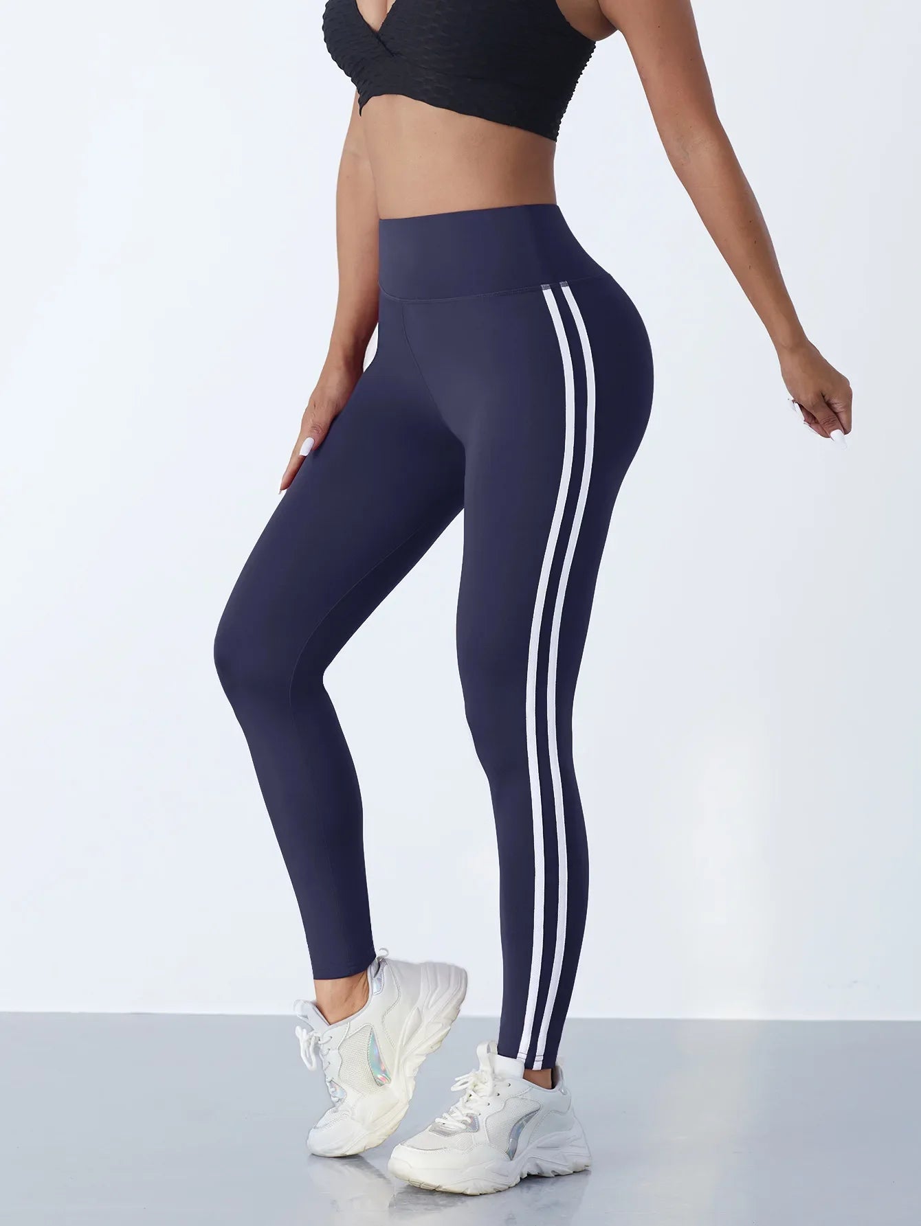 “SculptFlex” Women’s High-Waist Striped Leggings – Booty-Lifting Sports & Yoga Wear