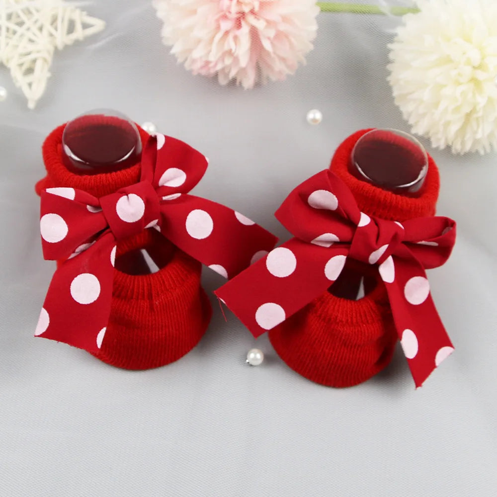 Baby Girl Princess Bow Socks  Cute Breathable Cotton Socks for 0-1 Year Old