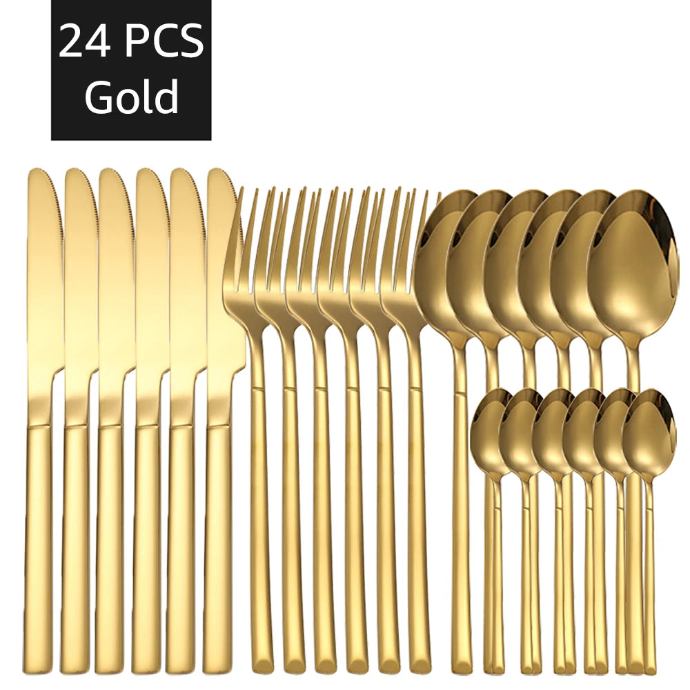 30PCS Gold Stainless Steel Cutlery Set – Elegant Dinnerware for Home & Kitchen