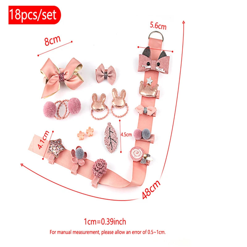 18-Piece Cute Hairpin Set for Girls – Cartoon Hair Accessories & Headdress Collection