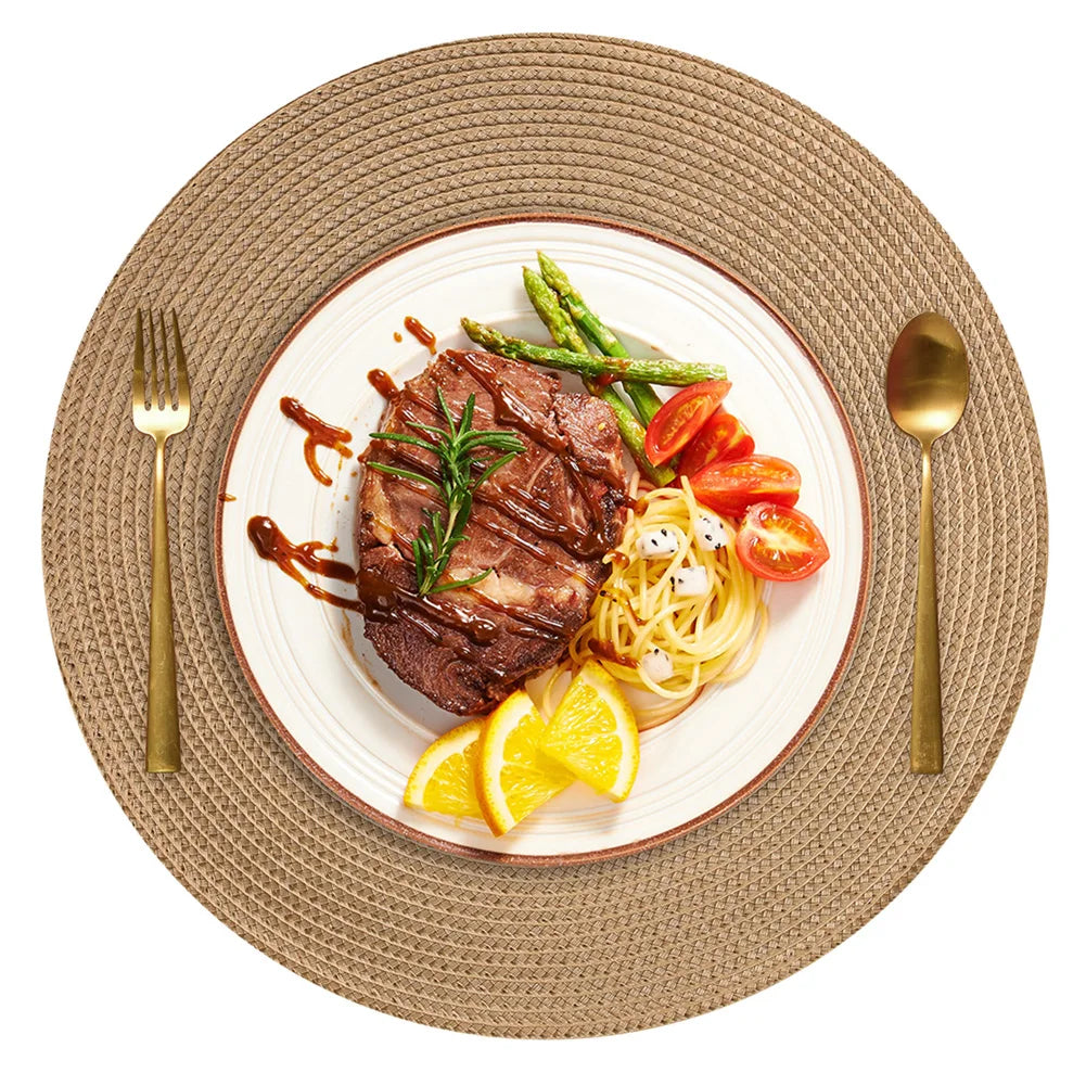 6-Piece Round Braided Placemats with 6 Matching Coasters – Heat-Resistant, Washable & Non-Slip Table Mats