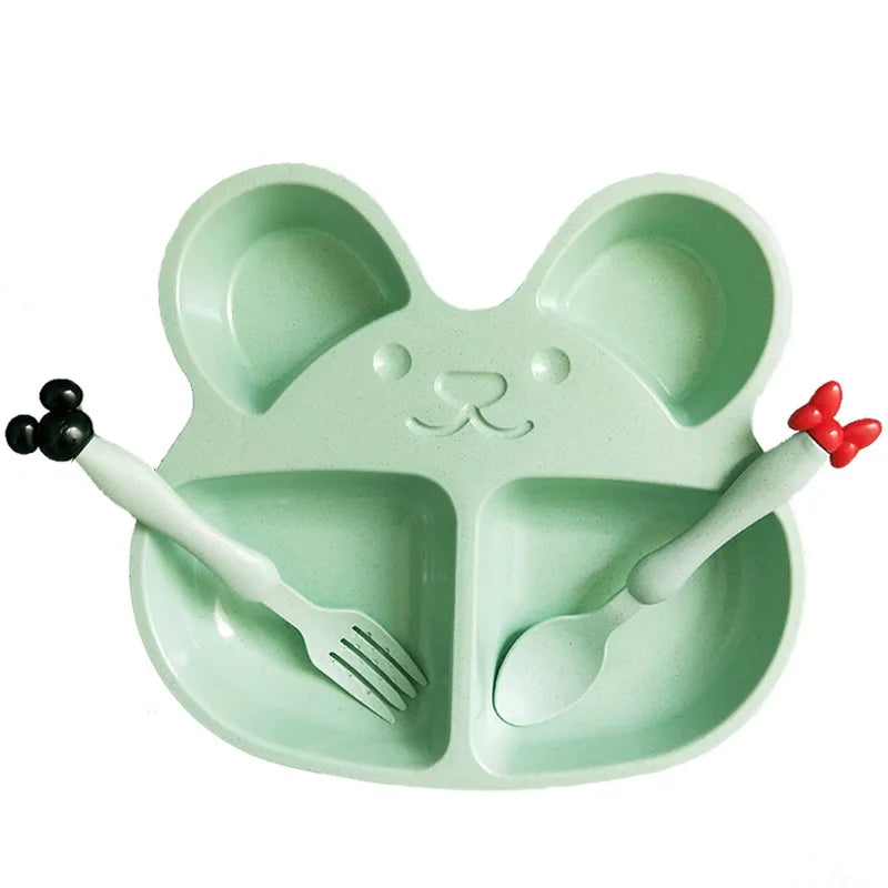 Wheat Straw Children’s Cartoon Tableware Set – Eco-Friendly Baby & Toddler Dinner Plate, Bowl, Spoon & Fork