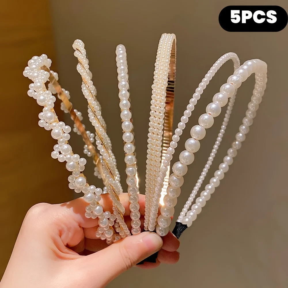 Girls Princess Hair Accessory Set – 5-Piece Imitation Pearl Hairbands & Hairpins