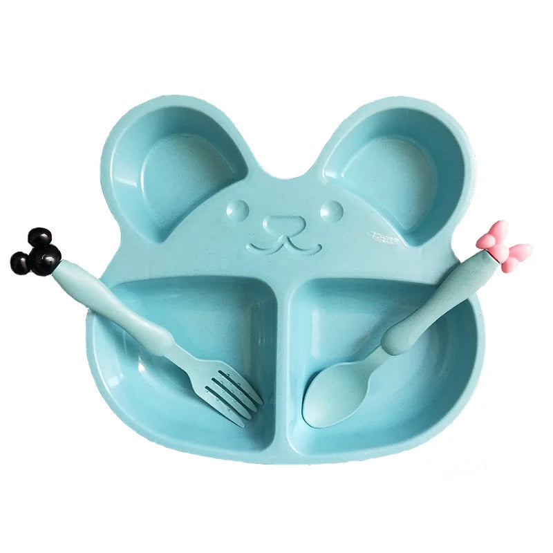 Wheat Straw Children’s Cartoon Tableware Set – Eco-Friendly Baby & Toddler Dinner Plate, Bowl, Spoon & Fork