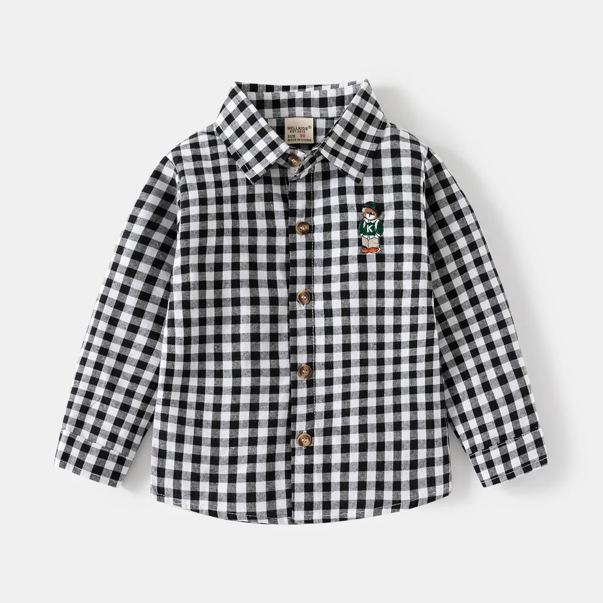 Boys’ Cotton Plaid Shirt – Classic Long Sleeve Button-Up for Kids