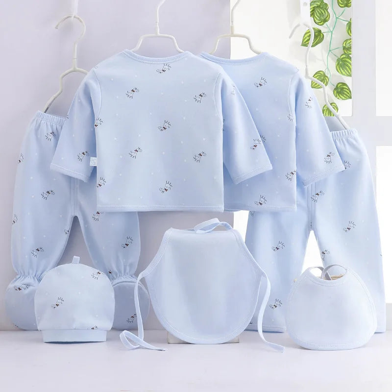 7-Piece Newborn Baby Clothing Set – Cute Cartoon Cotton Outfit for Boys & Girls
