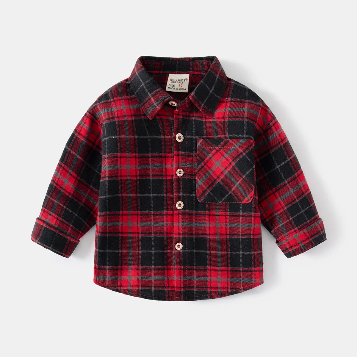 Boys’ Cotton Plaid Shirt – Classic Long Sleeve Button-Up for Kids