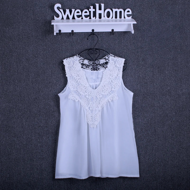 Summer Lace Chiffon V-Neck Blouse for Women – Casual Loose Fit Top