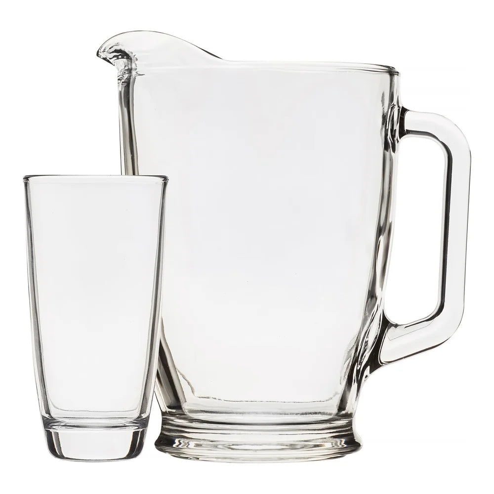 7-Piece Clear Glass Pitcher Set with 6 Tall Cooler Glasses – Perfect for Iced Drinks, Entertaining & Summer Gatherings