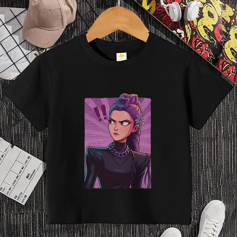 Girls Kpop Demon Hunter HuntrX T-Shirt – Trendy Y2K Korean Fashion Top for Kids