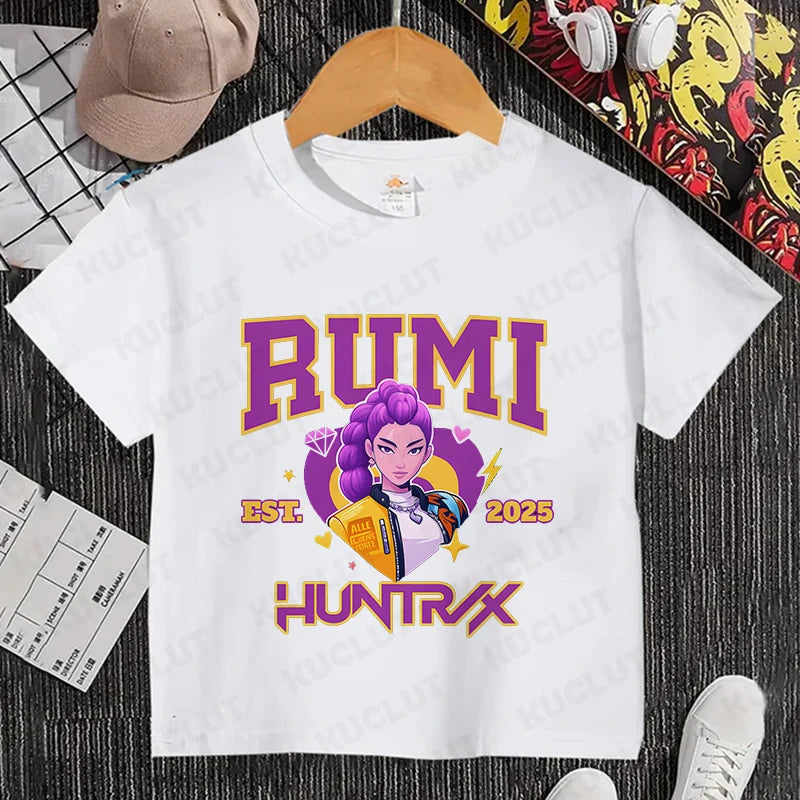 Girls Kpop Demon Hunter HuntrX T-Shirt – Trendy Y2K Korean Fashion Top for Kids