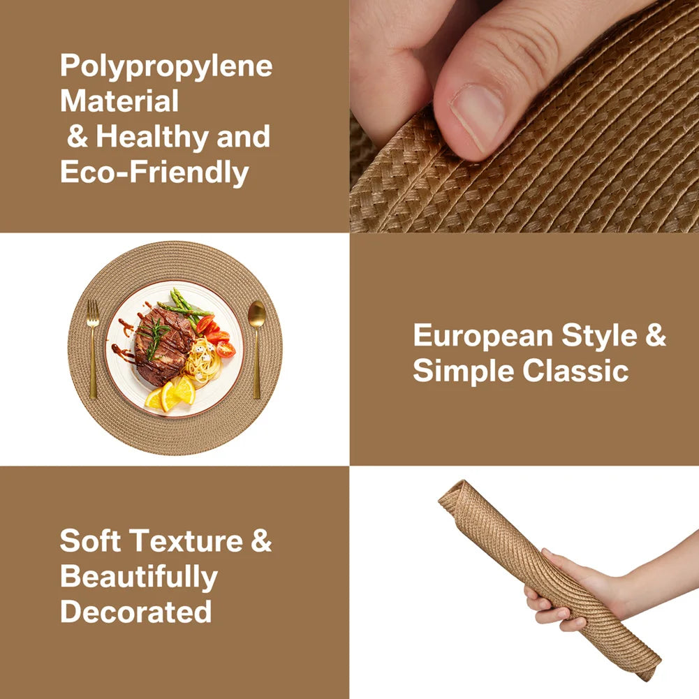 6-Piece Round Braided Placemats with 6 Matching Coasters – Heat-Resistant, Washable & Non-Slip Table Mats