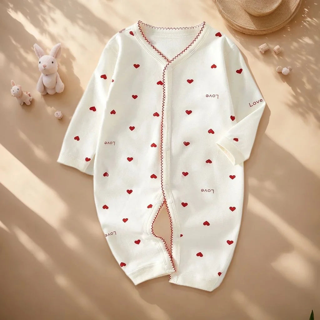 Baby Cotton Long Sleeve Romper – Soft V-Neck Outfit for All Seasons
