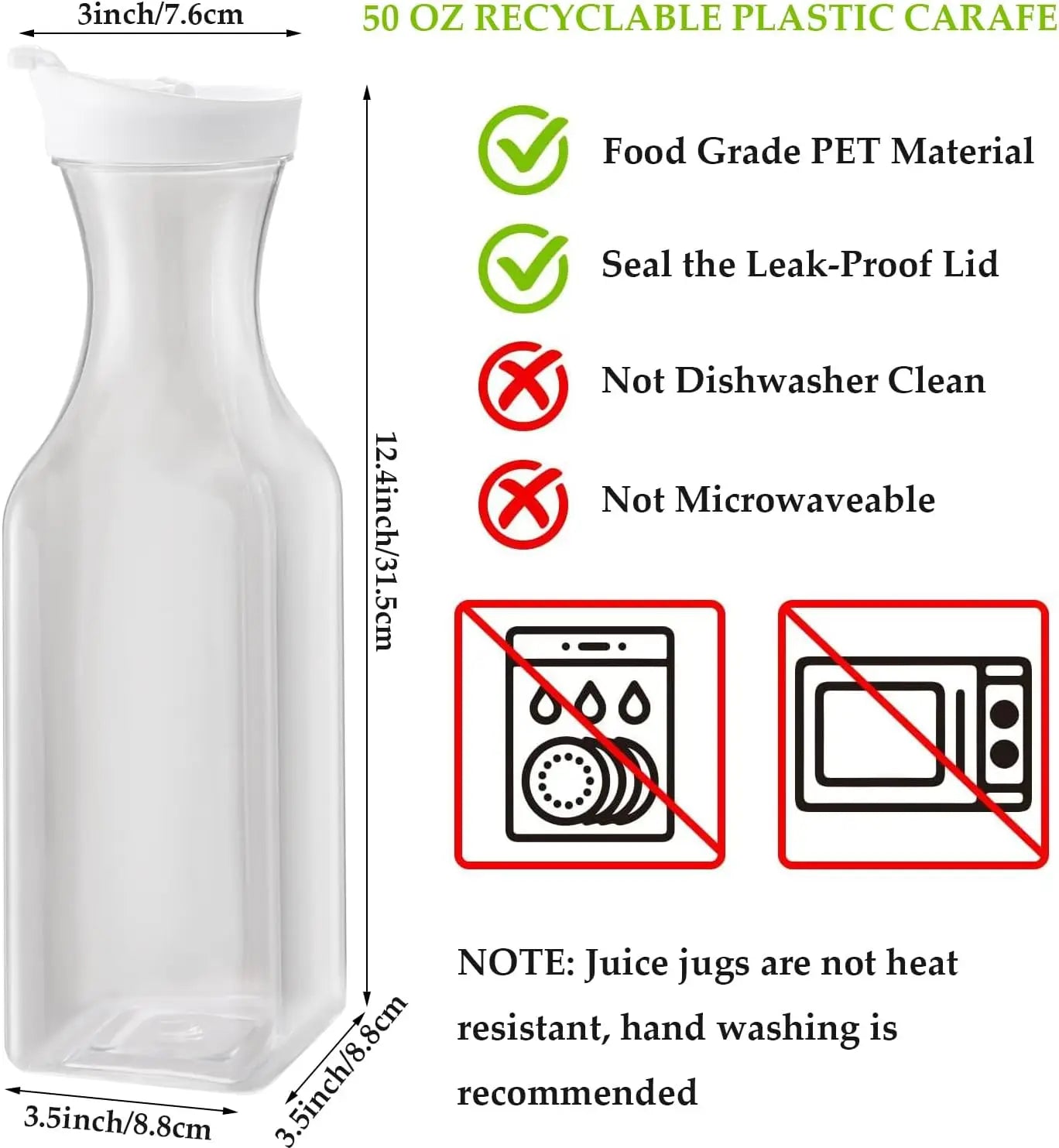 3-Piece 1.5L Plastic Water Carafe Set with Flip-Top Lids – Reusable Beverage Containers for Juice, Tea, Milk & More