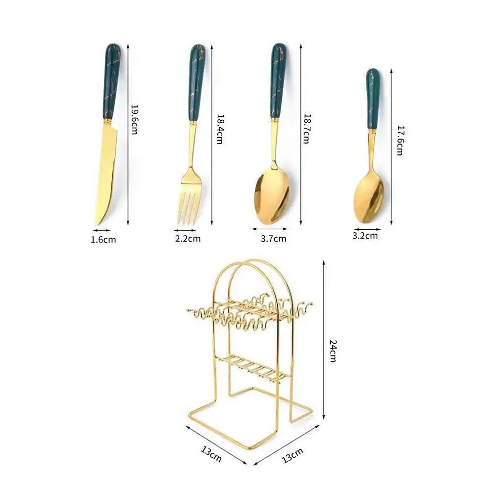 Fashion 24Pcs Cutlery Set – Stainless Steel Flatware with Color Handles & Storage Rack