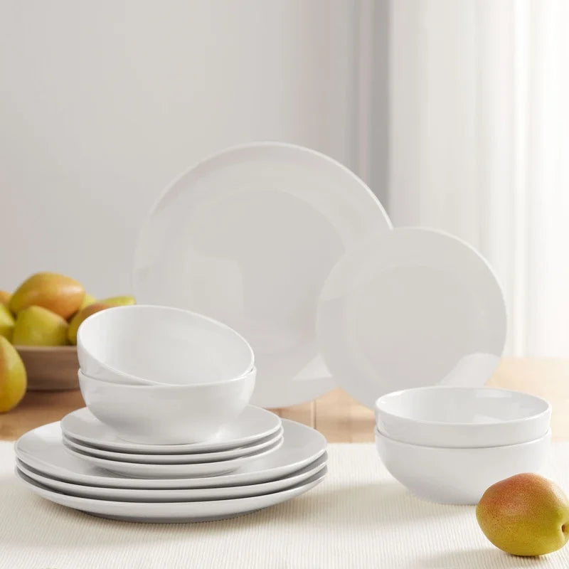12-Piece White Stoneware Dinnerware Set – Elegant, Durable & Perfect for Any Occasion