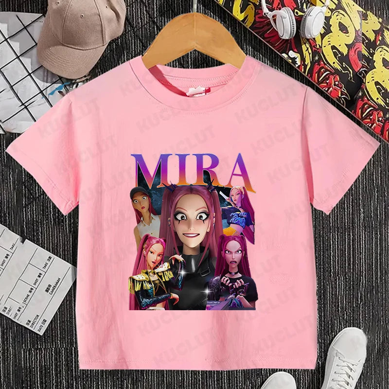 Girls Kpop Demon Hunter HuntrX T-Shirt – Trendy Y2K Korean Fashion Top for Kids