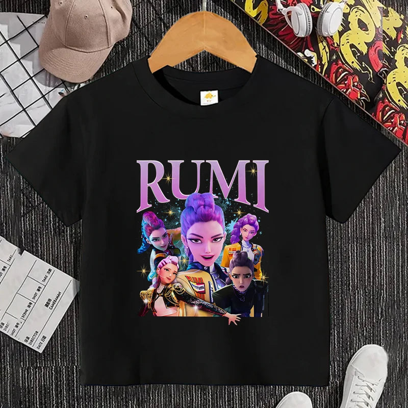 Girls Kpop Demon Hunter HuntrX T-Shirt – Trendy Y2K Korean Fashion Top for Kids