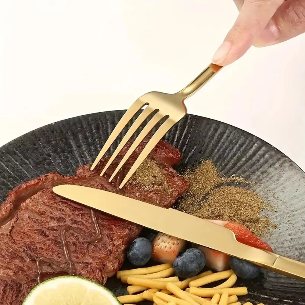 30PCS Gold Stainless Steel Cutlery Set – Elegant Dinnerware for Home & Kitchen