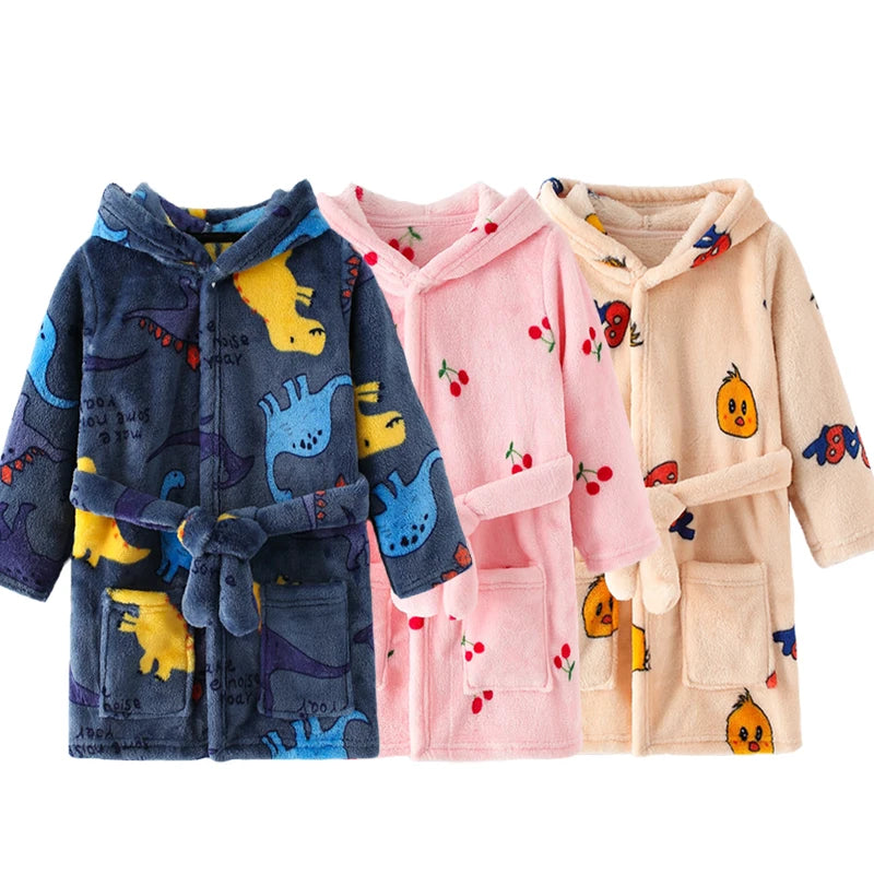 Kids Flannel Hooded Pajama Robe – Soft Autumn & Winter Sleepwear for Boys and Girls (Ages 2–8)