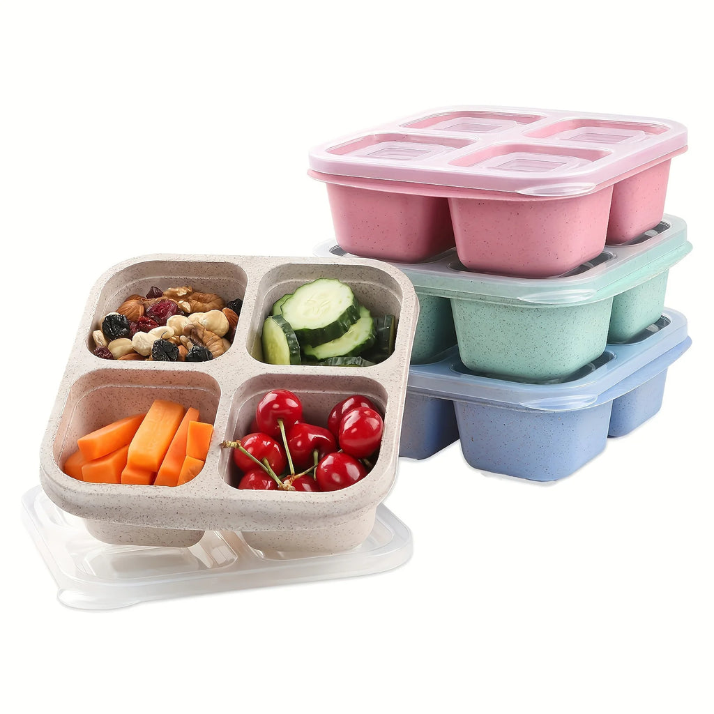Premium Wheat Straw Bento Box – 4-Compartment Lunch Container with Clear Lid