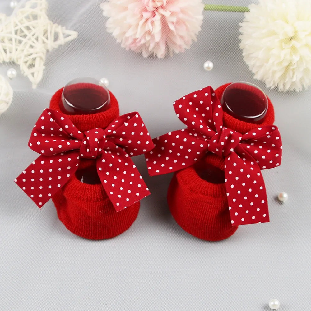 Baby Girl Princess Bow Socks  Cute Breathable Cotton Socks for 0-1 Year Old
