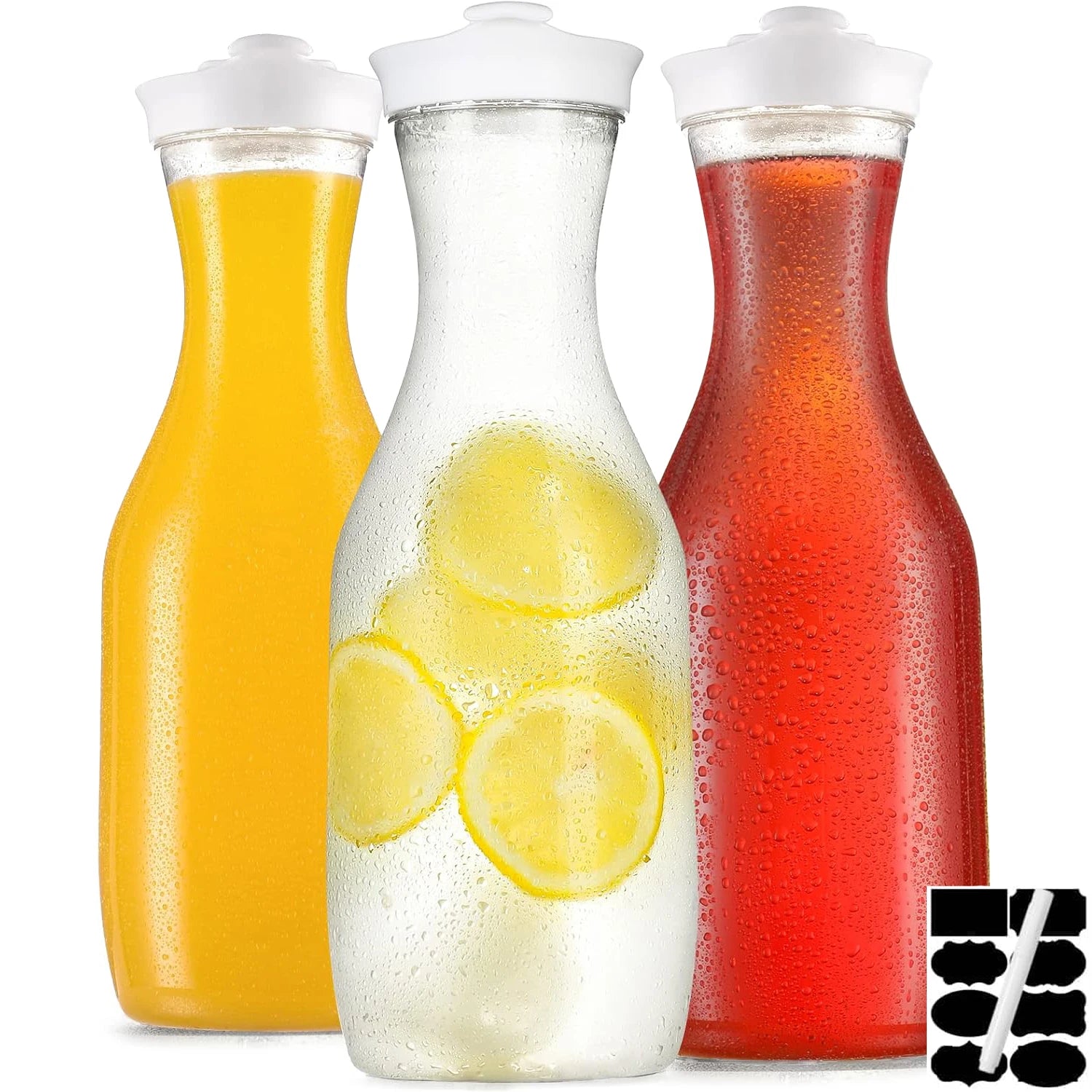 3-Piece 1.5L Plastic Water Carafe Set with Flip-Top Lids – Reusable Beverage Containers for Juice, Tea, Milk & More