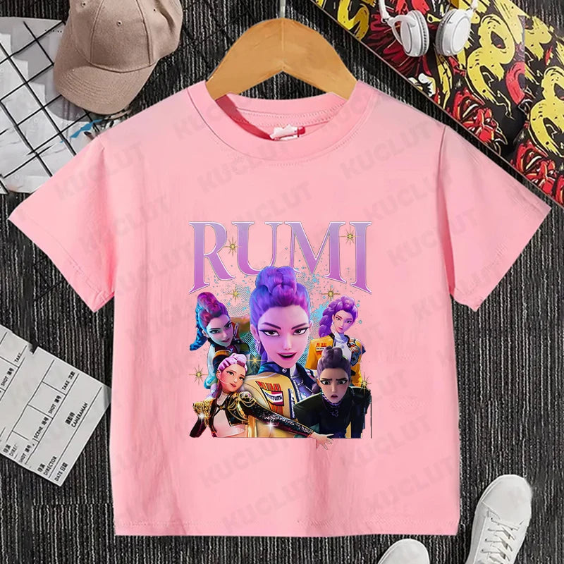 Girls Kpop Demon Hunter HuntrX T-Shirt – Trendy Y2K Korean Fashion Top for Kids