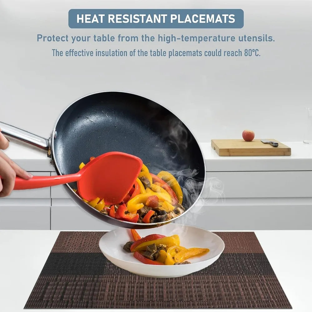 Set of 6 Placemats with Matching Coasters – Woven Vinyl, Non-Slip & Washable Table Mats for Dining, Kitchen & Restaurants