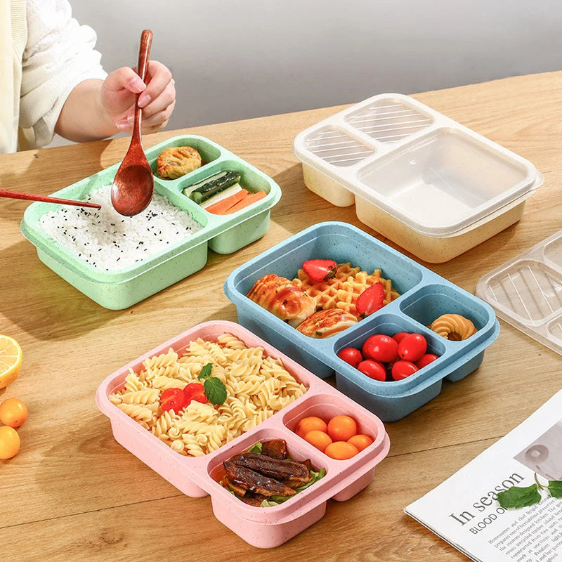 Microwave Wheat Straw Bento Lunch Box – 3-Compartment Portable Food Container