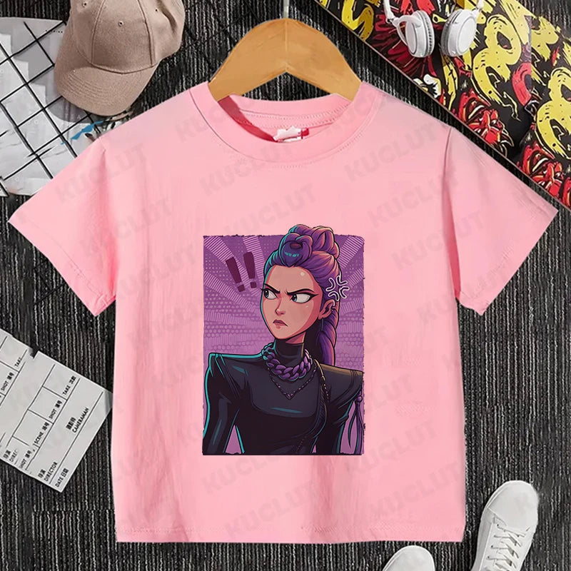 Girls Kpop Demon Hunter HuntrX T-Shirt – Trendy Y2K Korean Fashion Top for Kids