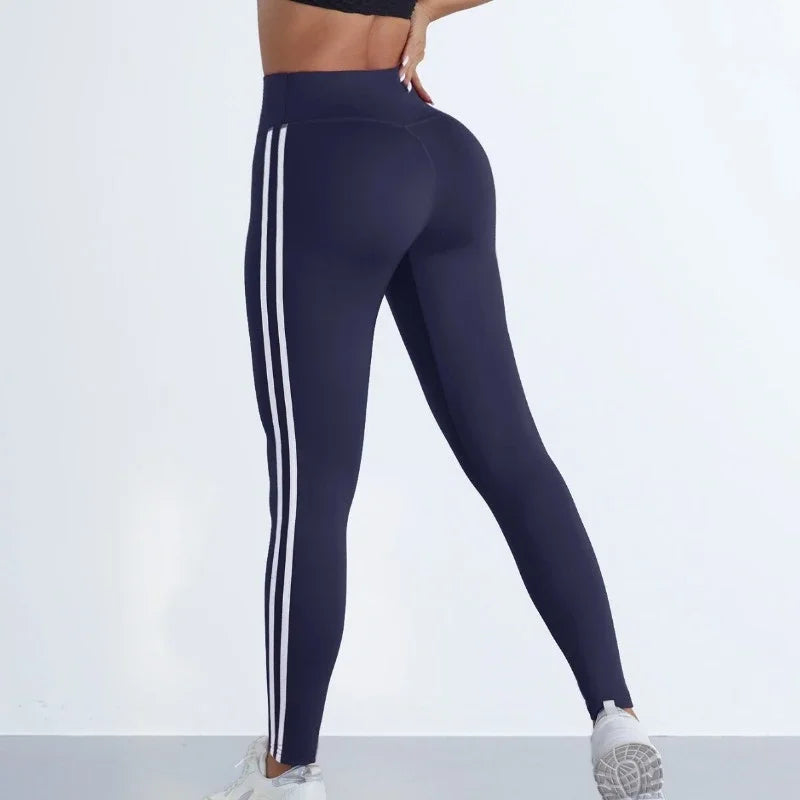 “SculptFlex” Women’s High-Waist Striped Leggings – Booty-Lifting Sports & Yoga Wear