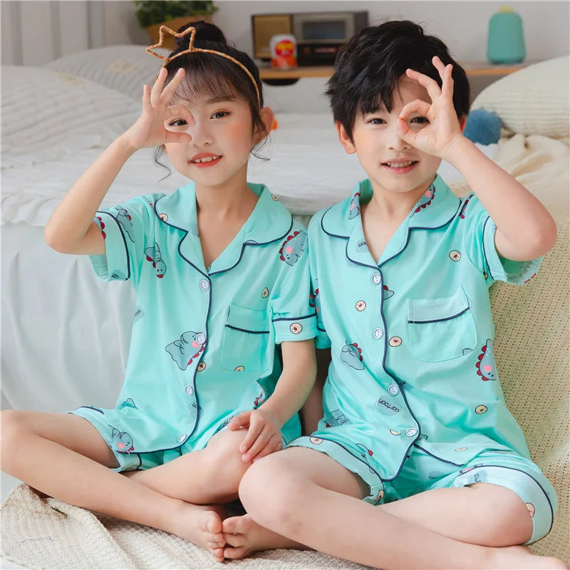 Kids Summer Pajama Set – Cute Korean-Style Button Down Loungewear for Boys & Girls (Ages 2–12)