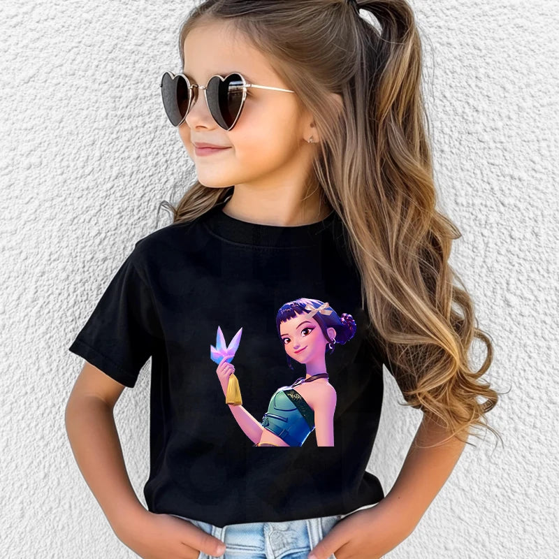 Girls Kpop Demon Hunter HuntrX T-Shirt – Trendy Y2K Korean Fashion Top for Kids