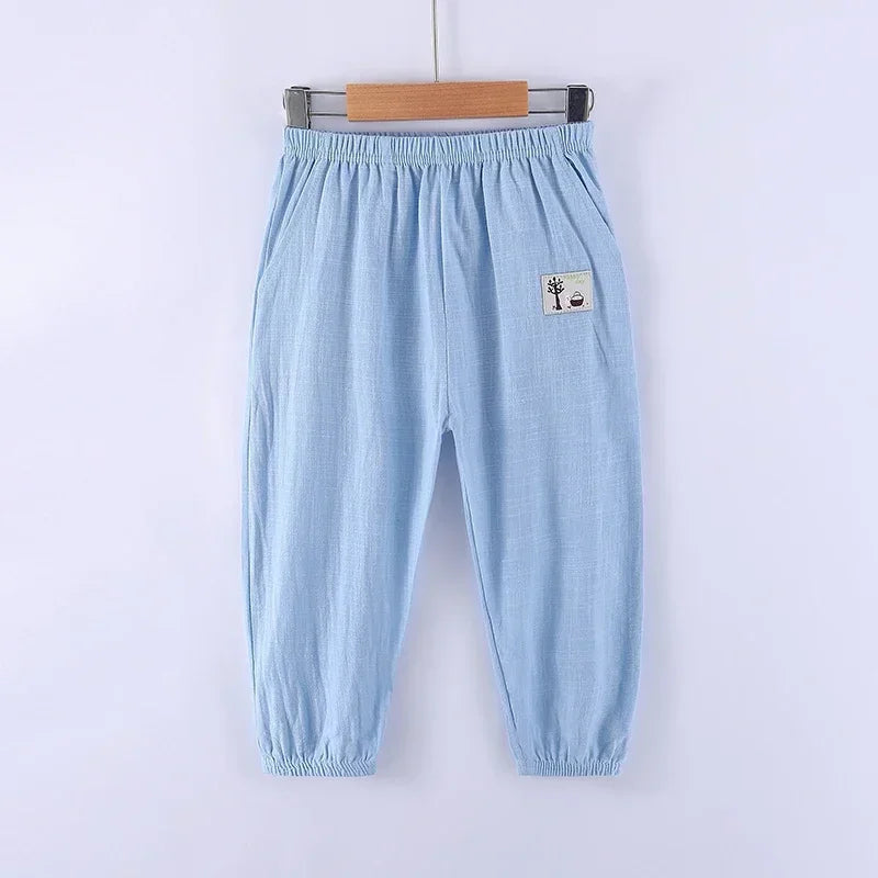 Kids Cotton Linen Summer Pants – Breathable Anti-Mosquito Trousers for Boys & Girls (100–160cm)