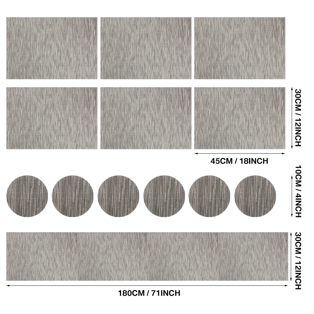 Set of 6 Placemats with Matching Coasters – Woven Vinyl, Non-Slip & Washable Table Mats for Dining, Kitchen & Restaurants