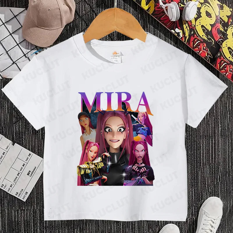 Girls Kpop Demon Hunter HuntrX T-Shirt – Trendy Y2K Korean Fashion Top for Kids