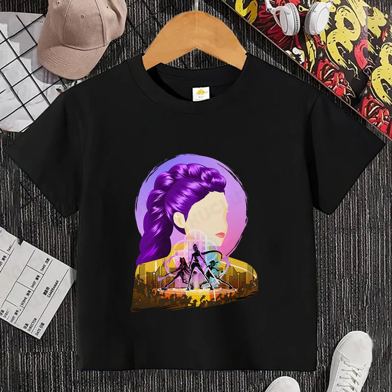 Girls Kpop Demon Hunter HuntrX T-Shirt – Trendy Y2K Korean Fashion Top for Kids