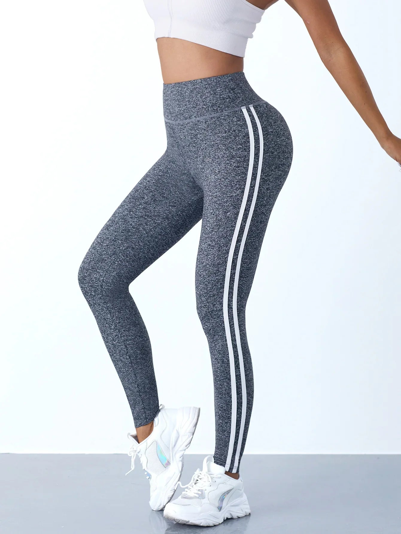“SculptFlex” Women’s High-Waist Striped Leggings – Booty-Lifting Sports & Yoga Wear