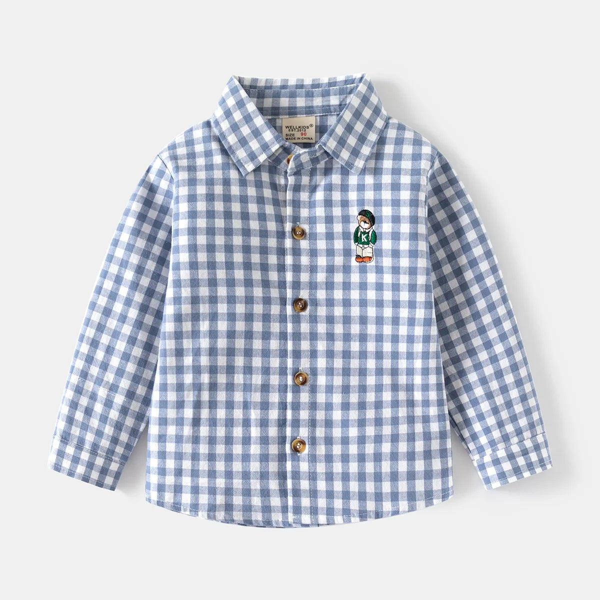 Boys’ Cotton Plaid Shirt – Classic Long Sleeve Button-Up for Kids