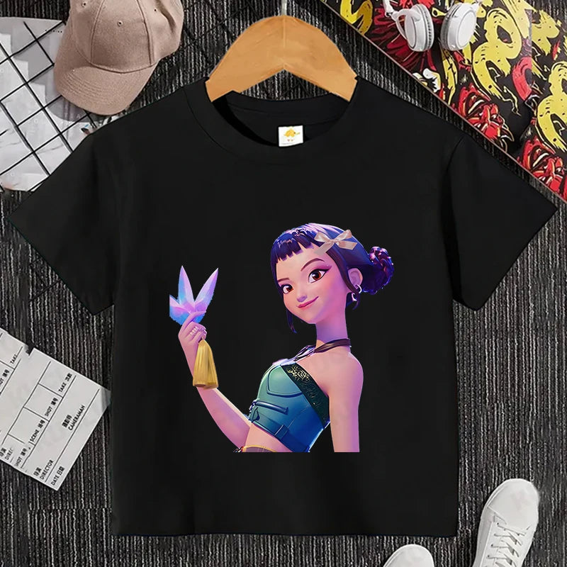 Girls Kpop Demon Hunter HuntrX T-Shirt – Trendy Y2K Korean Fashion Top for Kids