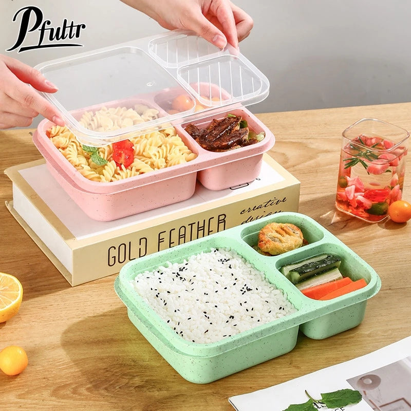Microwave Wheat Straw Bento Lunch Box – 3-Compartment Portable Food Container