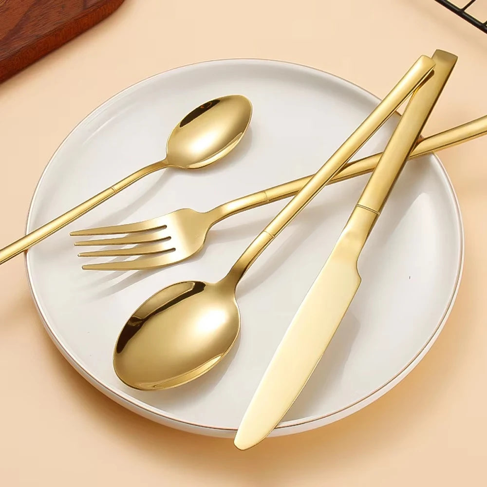 30PCS Gold Stainless Steel Cutlery Set – Elegant Dinnerware for Home & Kitchen