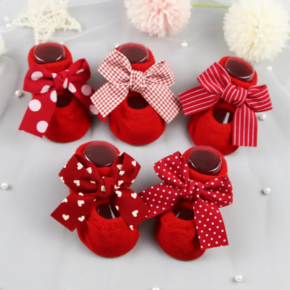 Baby Girl Princess Bow Socks  Cute Breathable Cotton Socks for 0-1 Year Old