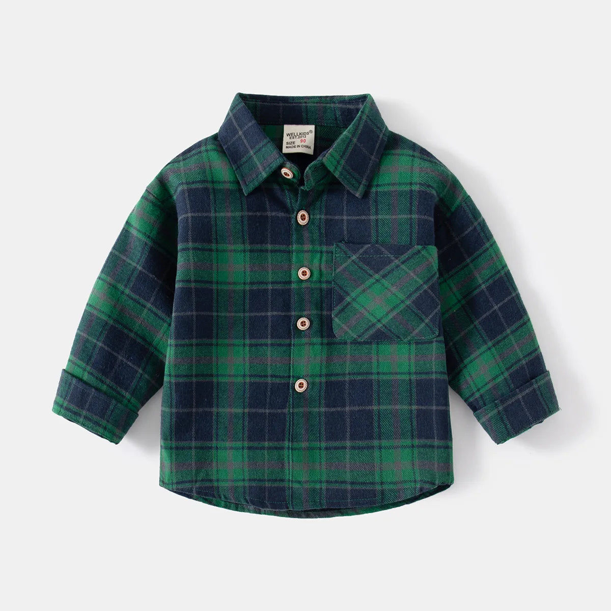 Boys’ Cotton Plaid Shirt – Classic Long Sleeve Button-Up for Kids