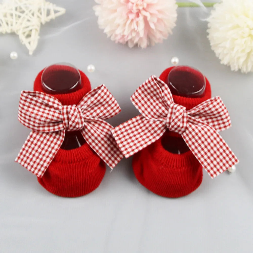 Baby Girl Princess Bow Socks  Cute Breathable Cotton Socks for 0-1 Year Old