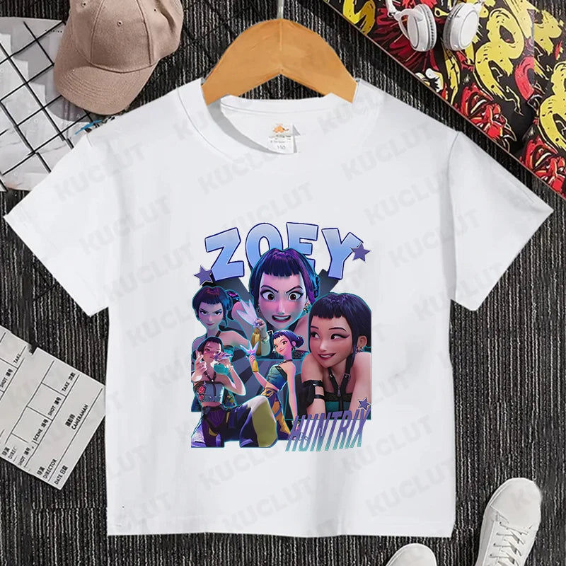 Girls Kpop Demon Hunter HuntrX T-Shirt – Trendy Y2K Korean Fashion Top for Kids