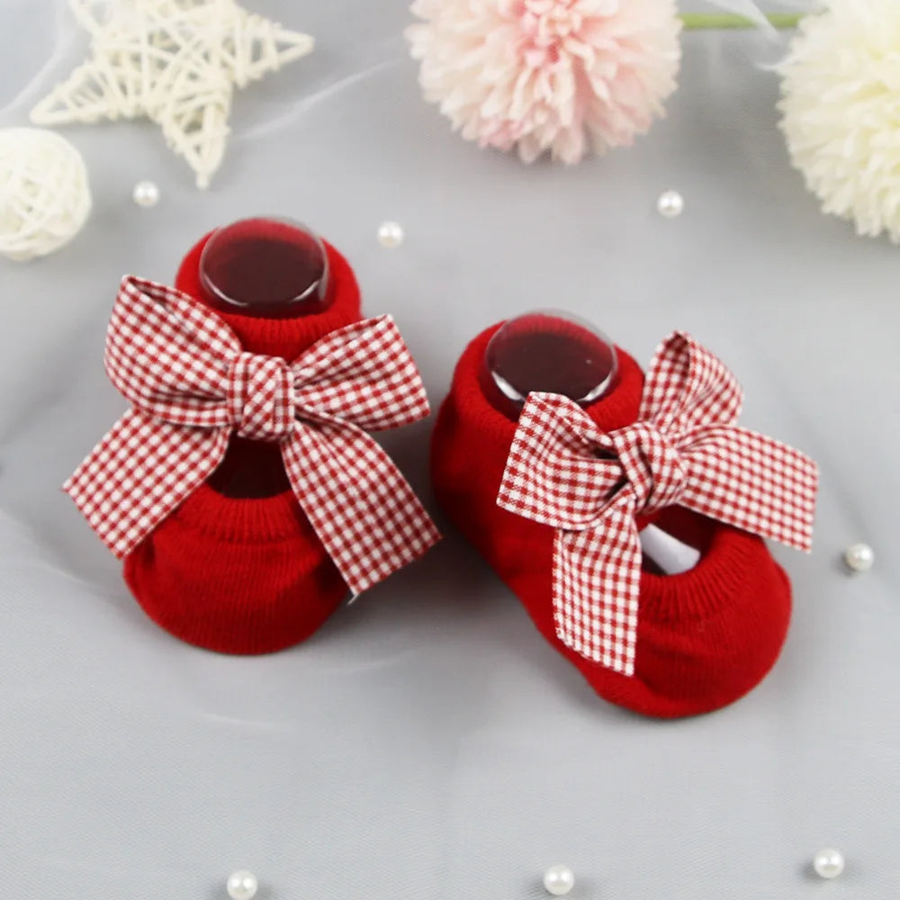 Baby Girl Princess Bow Socks  Cute Breathable Cotton Socks for 0-1 Year Old